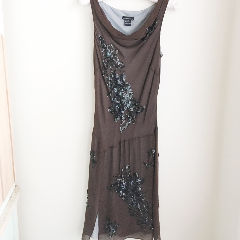 Moda International brown sequin silk flapper dress